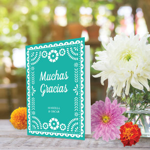 Gorgeous Ornate Papel Picado Aqua Wedding Letterpress Thank You Card