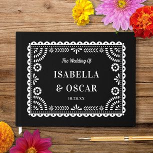 Gorgeous Ornate Papel Picado Black Wedding  Guest Book