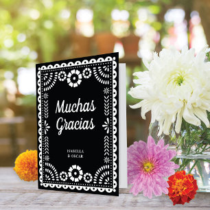 Gorgeous Ornate Papel Picado Black White Wedding Thank You Card
