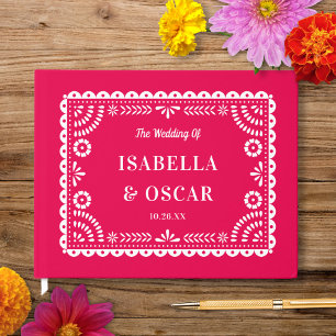 Gorgeous Ornate Papel Picado Hot Pink Wedding  Guest Book