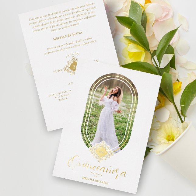 Gorgeous Oval Shape Effect Spanish Quinceañera Foil Invitation (Creator Uploaded)