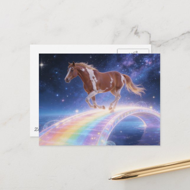 Gorgeous Paint Horse Mare Crosses A Rainbow Bridge Postcard (Front/Back In Situ)