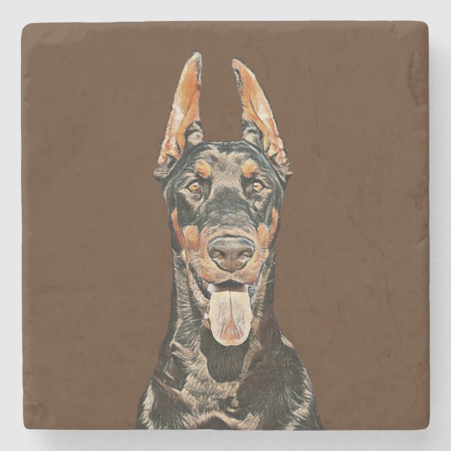 Gorgeous Painted Doberman Pinscher Marble Coaster (Front)