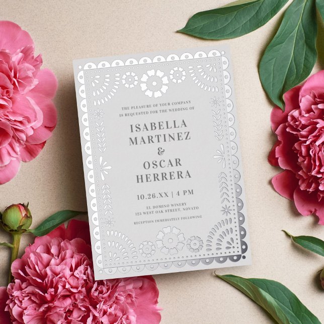 Gorgeous Papel Picado Boda Wedding Silver REAL  Foil Invitation (Creator Uploaded)