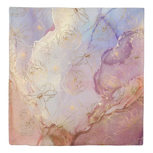 Gorgeous Pastel and Gold Floral Duvet Cover
