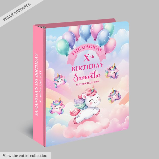 Gorgeous Pastel Clouds Unicorn Girl Birthday 3 Ring Binder (Gorgeous Pastel Clouds Unicorn Girl Birthday 3 ring binder )