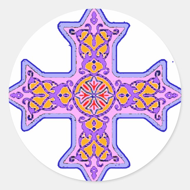 Gorgeous Pastel Coptic Cross Classic Round Sticker (Front)