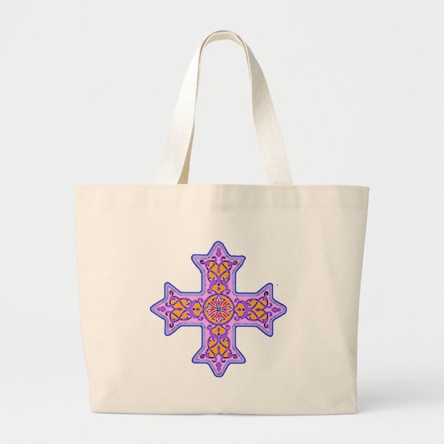Gorgeous Pastel Coptic Cross Large Tote Bag (Front)
