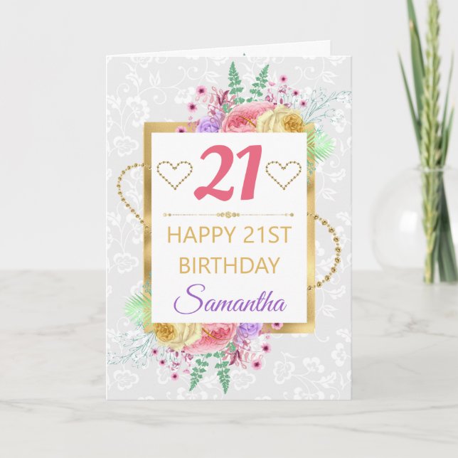 Gorgeous Pastel Flowers and Gold Foil Birthday Card (Front)