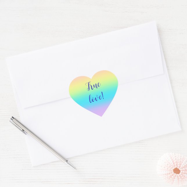 Gorgeous Pastel Rainbow Gradient Wedding Heart Sticker (Envelope)