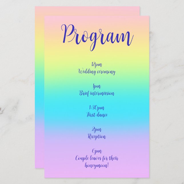 Gorgeous Pastel Rainbow Gradient Wedding Program (Front/Back)