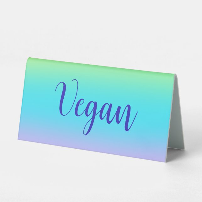 Gorgeous Pastel Rainbow Gradient Wedding "Vegan"  Table Tent (Front)