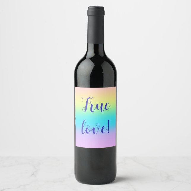 Gorgeous Pastel Rainbow Gradient Wedding Wine Label (Front)