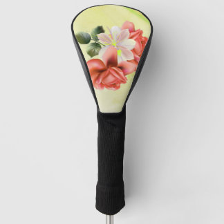 Gorgeous Peach Flowers Youthful Green Golf Head Cover