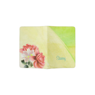 Gorgeous Peach Peonies Green Passport Holder
