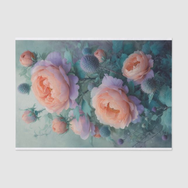Gorgeous Peach Roses Tissue Paper (Front)