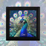 Gorgeous peacock with teal and gold plumage gift box<br><div class="desc">This Gift Box features a gorgeous peacock design in wonderful teal, royal blue and gold colors. Romantic and elegant motif. Beautiful and personalizable gift for any occasions. Great to keep jewelry or small mementos, at the same time a nice decoration for the dressing table and more. My idea, created with...</div>