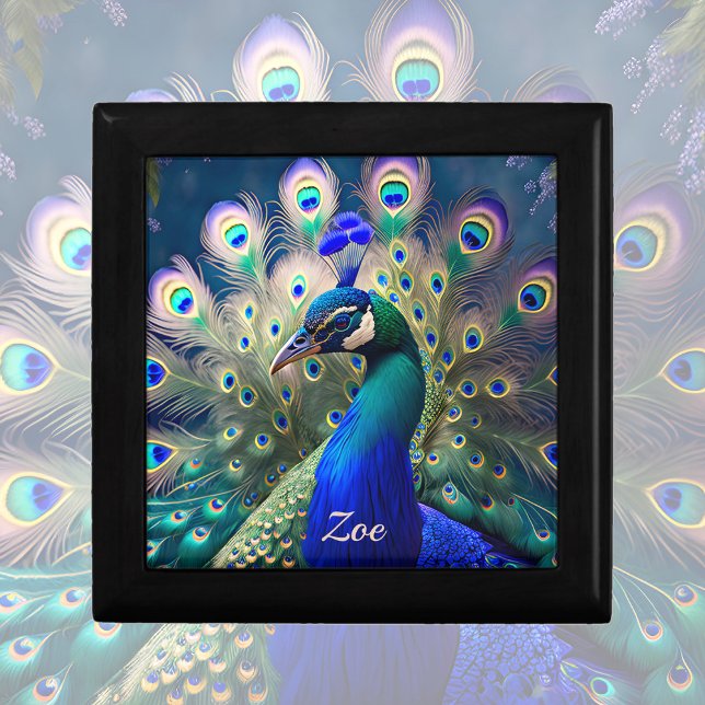 Gorgeous peacock with teal and gold plumage gift box (Creator Uploaded)