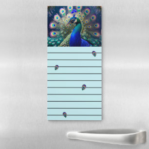 Gorgeous peacock with teal and gold plumage magnetic notepad