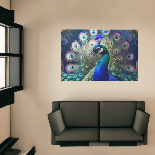 Gorgeous peacock with teal and gold plumage rug (Insitu (Indoor 1))