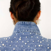 Gorgeous Pearl-Embellished Vinyl Text Denim Jacket (Collar)