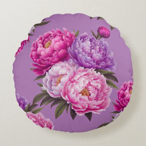 Gorgeous Peony In Pink  Purple Round Pillow