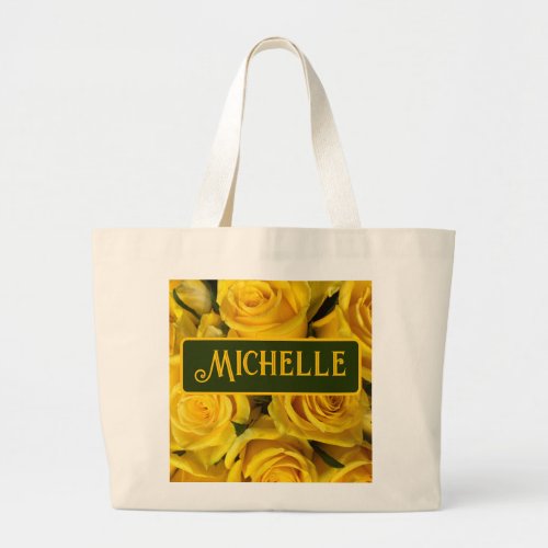 Gorgeous Personalizable Name Yellow Rose Elegant Large Tote Bag