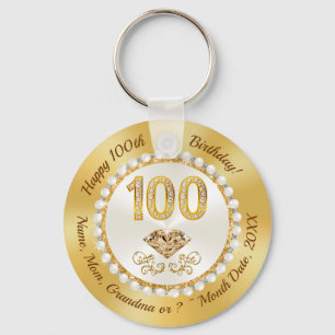 Gorgeous Personalize, 100th Birthday Party Favors, Keychain