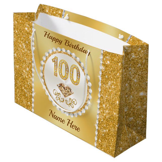 Gorgeous Personalized, 100th Birthday Gift Bag (Back Angled)