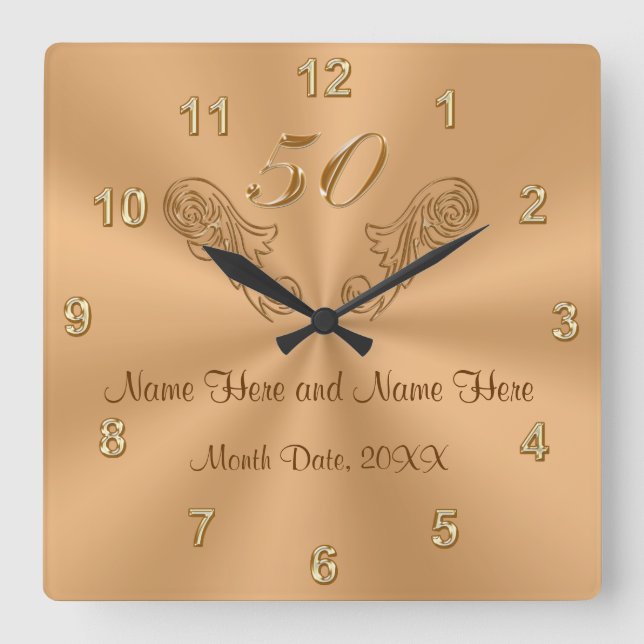 Gorgeous Personalized 50th Anniversary Gifts Square Wall Clock (Front)