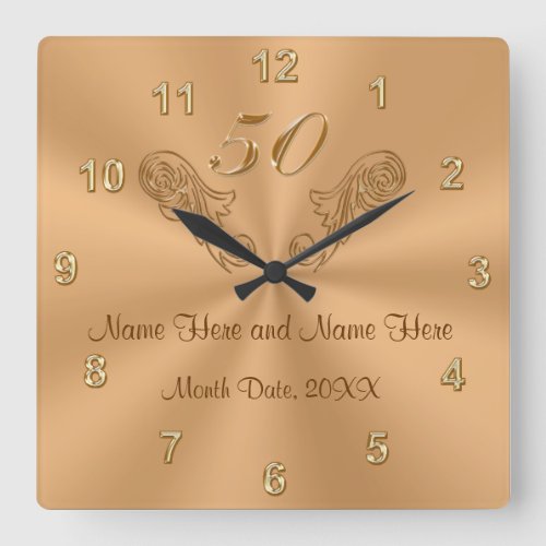 Gorgeous Personalized 50th Anniversary Gifts Square Wall Clock