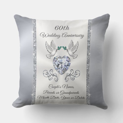 Gorgeous Personalized 60 years of Marriage Gift Throw Pillow