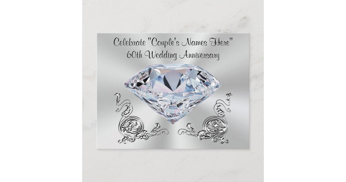 Flourish 60th Diamond Wedding Anniversary Invite, Zazzle