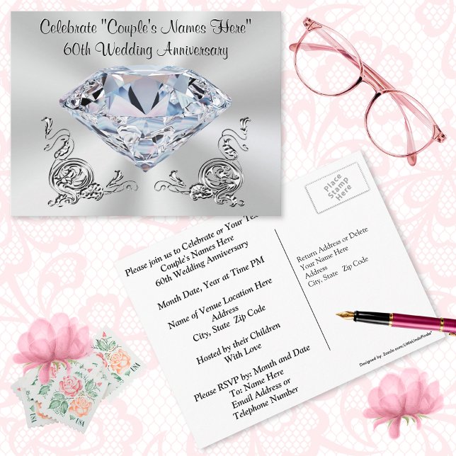 Gorgeous Personalized 60th Anniversary Invitations (Cheap, 60th Anniversary Invitations or 60th Anniversary Save the Dates, Post Cards. )