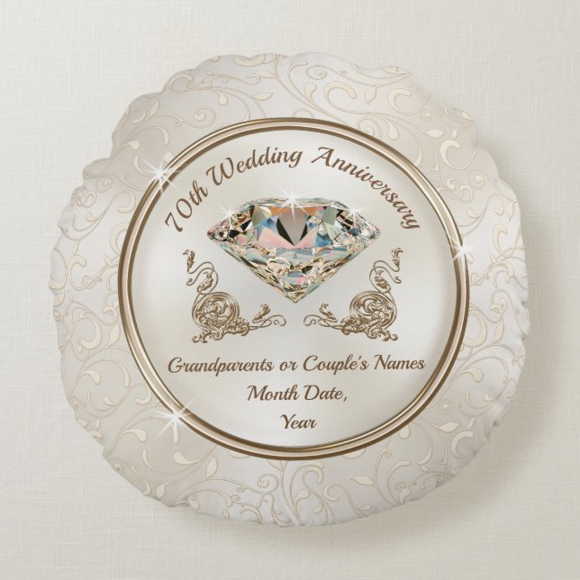 Gorgeous Personalized 70 Year Anniversary Gift Round Pillow (Front)