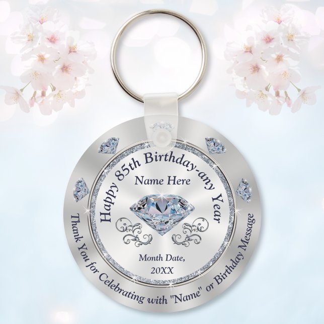 Gorgeous Personalized, 85th Birthday Party Favors Keychain (Elegant Personalized, 85th birthday party favors. Wonderful, birthday party ideas for grandma, mom.)