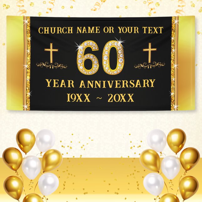 Gorgeous Personalized, Church 60th Anniversary, Banner (60th church anniversary, banner. Decorations for 60th anniversary. Black and Gold Banner for 60 year)