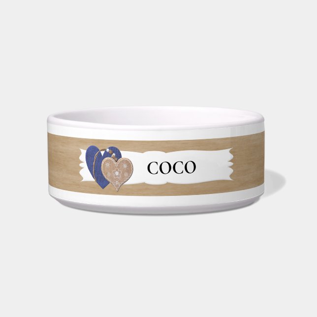 Gorgeous Personalized Dog Bowl with Hearts (Front)