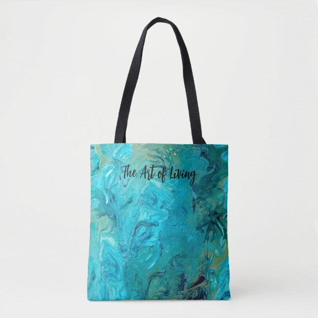 Gorgeous personalized emerald blue swirly marble tote bag (Front)
