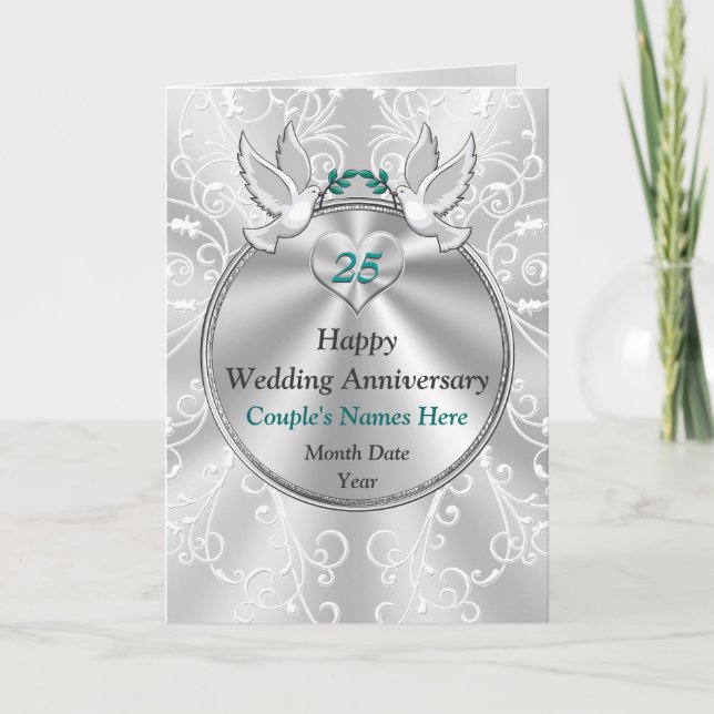 Gorgeous Personalized Happy 25th Anniversary Cards (Front)