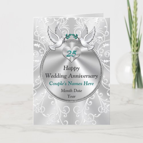 Gorgeous Personalized Happy 25th Anniversary Cards