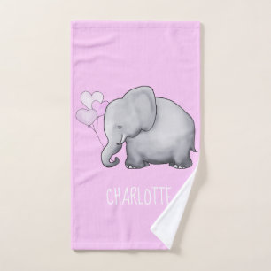 Gorgeous Personalized Pink Baby Elephant Nursery Bath Towel Set