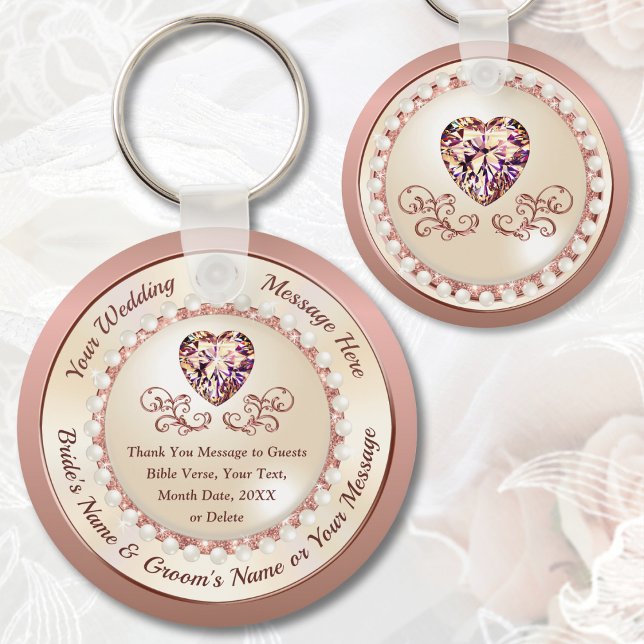 Gorgeous Personalized, ROSE GOLD Wedding Favors,  Keychain (Rose Gold Wedding Favors for your Rose Gold Themed Wedding. Rose gold bridal shower favors and Ideas)