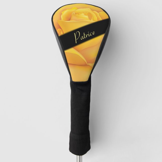Gorgeous Personalized Yellow Rose Golf Head Cover (Front)