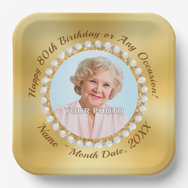 Gorgeous, PHOTO, 80th Birthday Party Plates, Paper Plates (Front)