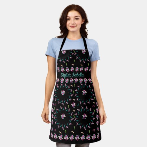 Gorgeous Pink and Black Floral Embroidery_style  Apron