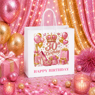Gorgeous Pink And Gold Glitter 30th Birthday Gift Large Gift Bag