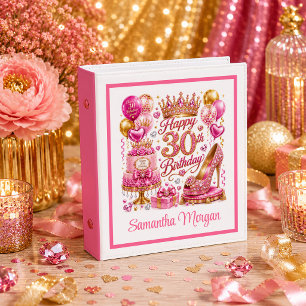 Gorgeous Pink And Gold Glitter 30th Birthday Ring 3 Ring Binder