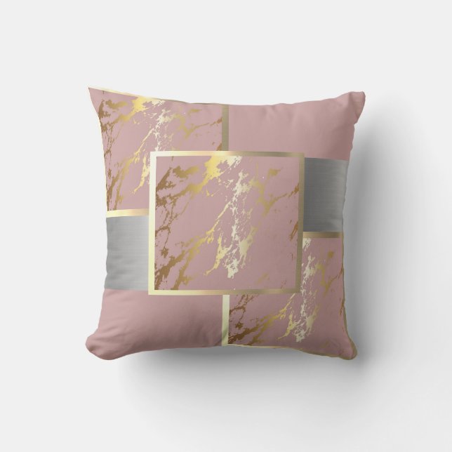 Gorgeous Pink and Gold Marble Design Throw Pillow (Front)