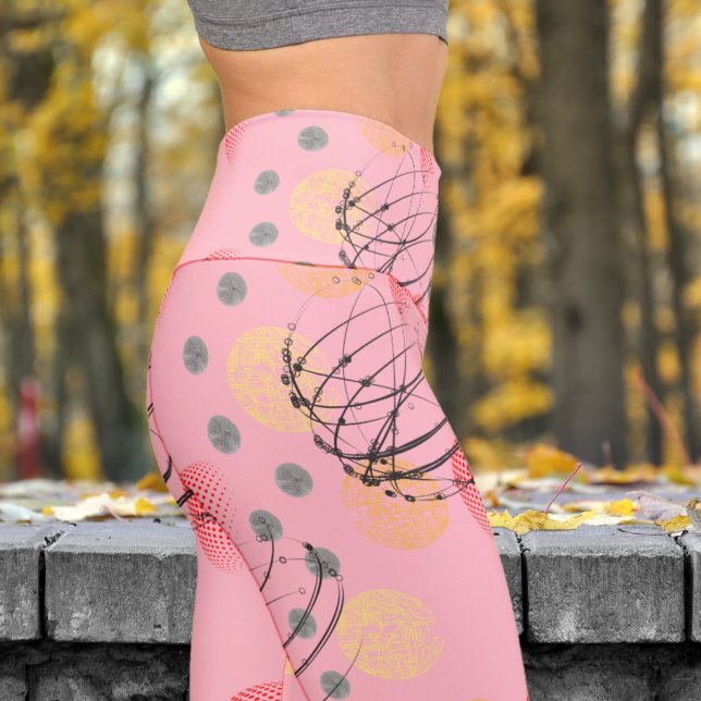 Gorgeous Pink Atomic Vortex Pattern Yoga Capri Leggings (Atomic Vortex on Cherry Blossom)